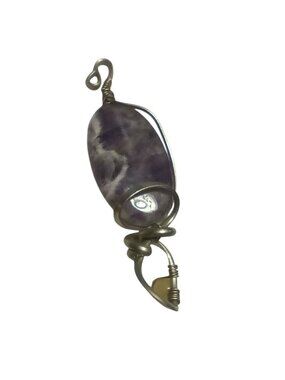 Handmade 1.75" Amethyst Wire Wrapped Pendant With Yellow Accent Bead